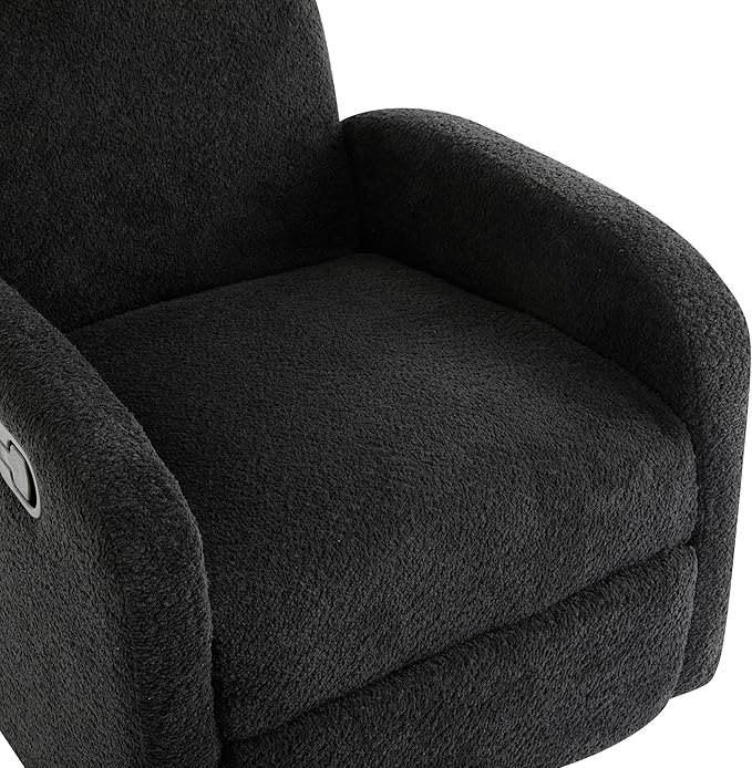 Christopher Knight Home Sidney Fabric Upholstered 360° Swivel Chair Boucle Push-Back Recliner Solid Wood Glider Recliner with Rotation Living Room Lounge Sofa Adjustable Comfy Reading ChairBlack