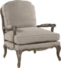 Lexicon Oak Distressed Solid Wood Accent Chair with Feather Down Seating Natural Linen Fabric Padded Armchair for Living Room Bedroom Reading Room or Sunroom Neutral