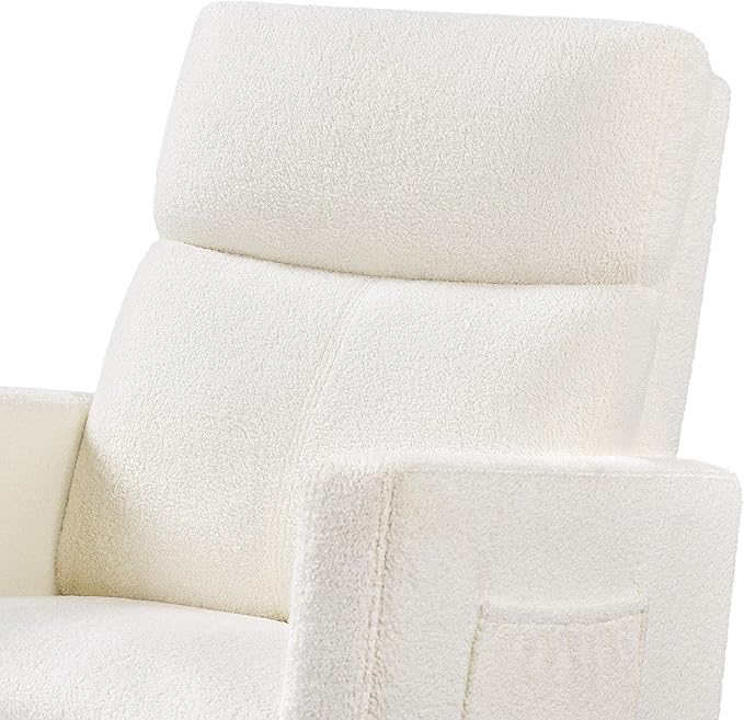 Yaheetech Boucle Living Room Chair Modern Upholstered Rocking Accent Chair Glider Chair Nursery Chair with Side Pocket and High Back Armchair for Living Room Bedroom Lounge Ivory