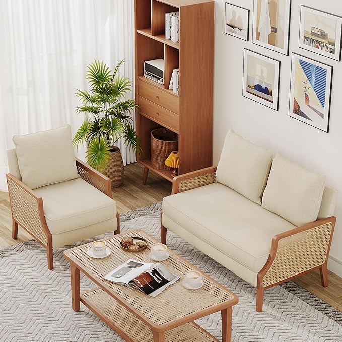 HAOBO Home 3 Piece Living Room Furniture Sets Loveseat Sofa Settee Bench with 2 Single Sofa Accent Chairs Modern Small Couches for Small Spaces