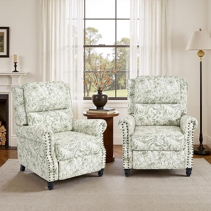 Recliner Chair Modern Pushback Armchair with Adjustable Backrest &amp Footrest for Bedroom Living Room (Rococo GreenSet of 1)