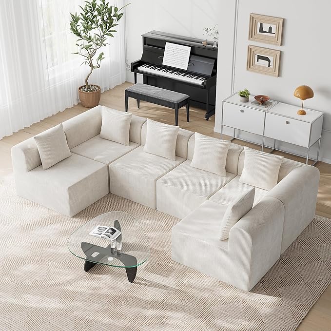 wanan Modular Sectional Couches for Living Room 6 Seats with Deep Seat L-Shape Cloud Sofa Couch High Density Memory Foam Boneless Upholstered Couches Easy Assembly (Warm White 6 Seats)