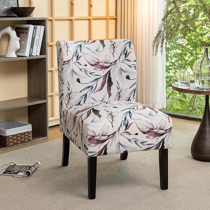 Roundhill Furniture Capa Print Fabric Armless Contemporary Accent Chair Purple Floral