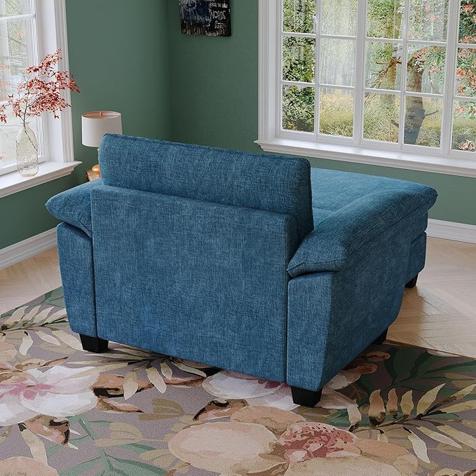 Oversized Chair with Ottoman Cloud Chenille Fabric Comfy Chaise Lounge Sofa Accent Arm Single Chair Indoor with Padded Armrest for Living Room Bedroom Office Storage Ottoman Blue