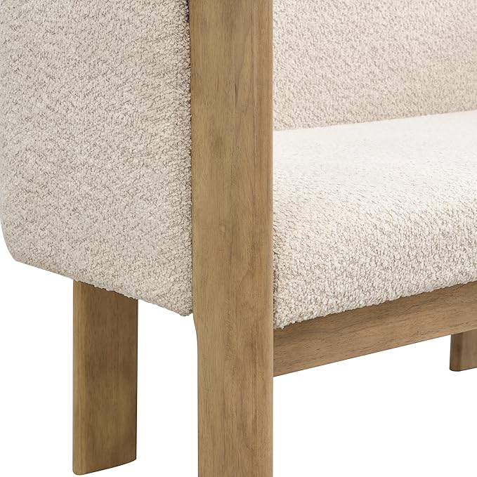 Christopher Knight Home Zudan Modern Boucle Upholstered Loveseat Sofa with Rubberwood Frame Comfy 2-Seater Sofa Couch and Flat-Panel Legs Love Seat Couches for Living Room Almond + Natural Ash