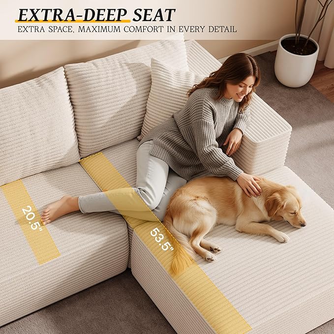 DWVO 108 Modular Sectional Couch with L-Shape Chaise Modern Cloud Sectional Sofa with Deep Seat Upholstered Couches for Living Room Bedroom No Assembly Required Beige