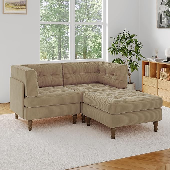 65 L Shaped Modular Sectional Sofa Couch Upholstered Cloud Sofa Bed with Deep Seat for Living Room Bedroom and Apartment Comfy Fluffy Sleeper Sofa with Movable Ottoman