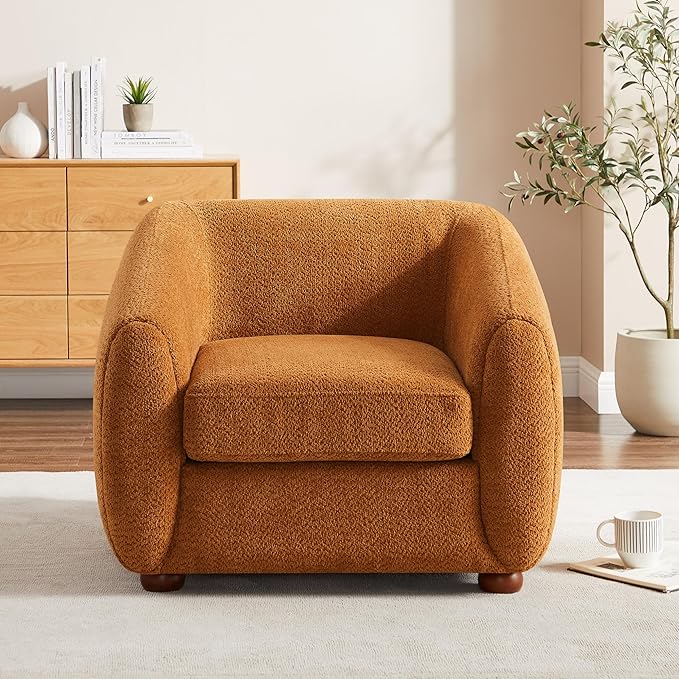 VANOMi Accent Chairs for Living Room Modern Living Room Chairs with Cushion Sherpa Reading Chairs for Adults Bedroom Apartment Curry
