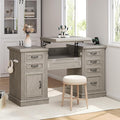 Farmhouse 57 Lift Up Executive Desk with 5 Drawers and Charging Station Wood Home Office Computer Desk with File Cabinet Storage Keyboard TrayHeadphone Hook for WorkStudy (Grey)