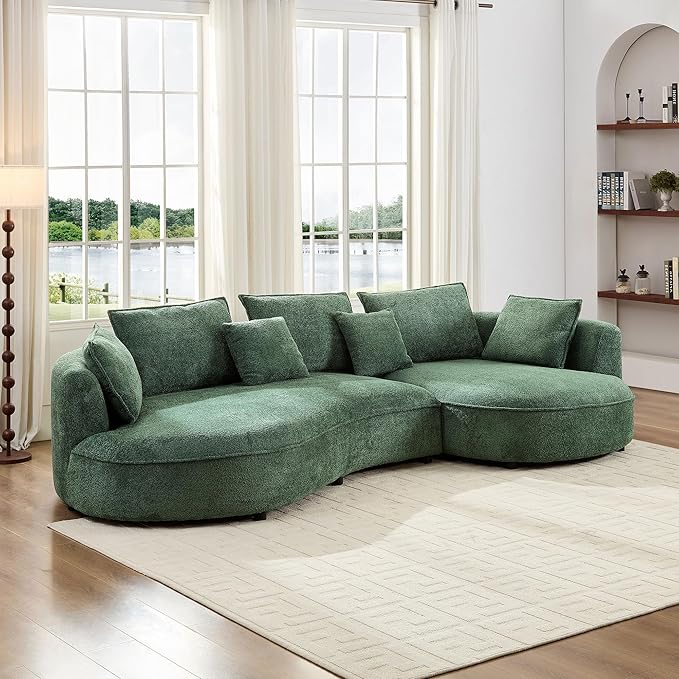 124.8 Green Bonded Curved Cloud Sofa Living Room Modern Upholstery Boucle Comfy Cream White Modular Sectional Sofa with Pillows (Beige-Right Chaise 124.8 W x 63.9 D x 28.1 H)