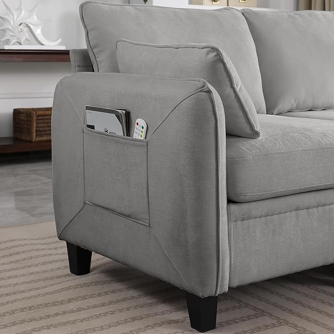 109.4” Modular Sectional Sofa Couch with Storage Convertible U Shaped Couches for Living Room Modern Chenille 6 Seater Deep Seat Cloud Sofas Set with Movable Ottoman Grey