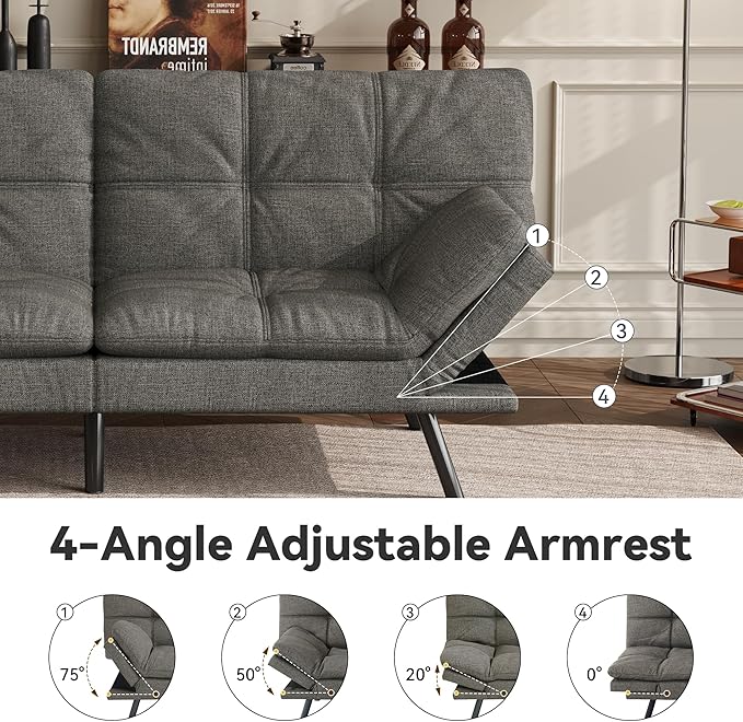 Vyfipt 71 Convertible Futon Sofa Bed3-in-1 Linen Fabric Futon Couch with Memory Foam Modern Foldable Sleeper Loveseat for Small Spaces Living RoomOffice &amp ApartmentDark Grey
