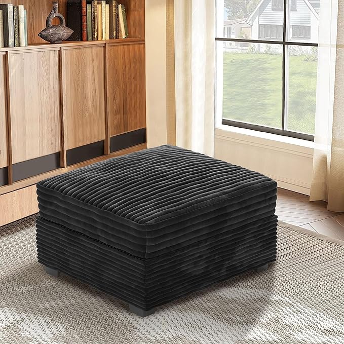 ovios 32.7 inches Ottoman Seat Module for Modular Sectional Sofa Couch Loveseat Customizable DIY Combination L U V Shaped Plush Corduroy Sofas Couches for Living Room Black