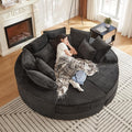78.5 Corduroy Boneless Round Oversized Sofa Converts into Two Recliners 2-in-1 Sofa Bed Convertible Lounge Chair Neck Pillow Design with Five Throw Pillows (Black Full Circular Sofa)