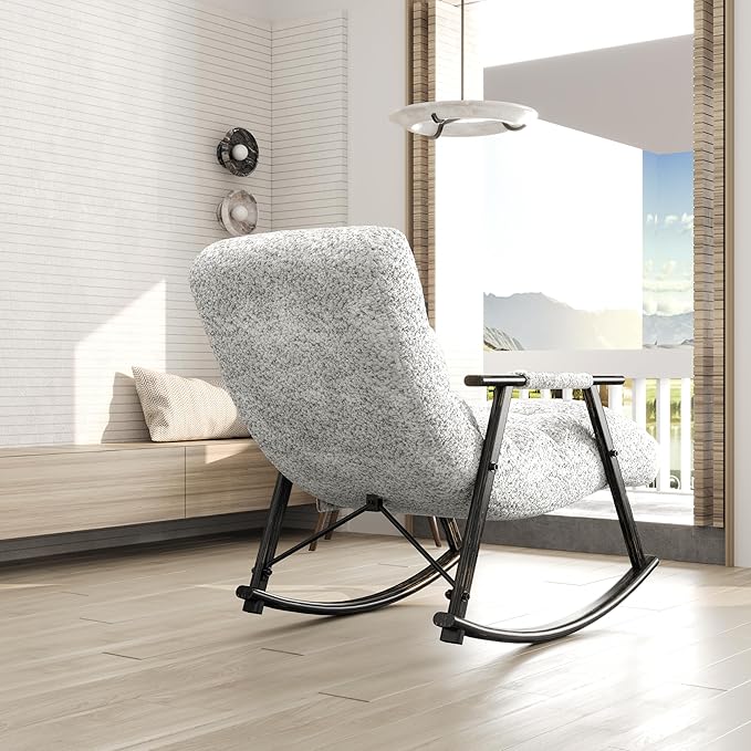 5-in-1 Folding Rocking Lounge Chair Indoor with 5 Angles Adjustable High Back+ Foot Rest Heavy Duty Casual Tufted Upholstered Glider Recling Chair for Living Room Bedroom Balcony (Teddy Gray)