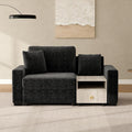 Christopher Knight Home Onvi 63.2'' Lounge Sofa Couch with Storage Armrest and Center Console Chenille Upholstered Home Sofa Living Room 1 Seater Sofa with Removable Plush Pillows Black