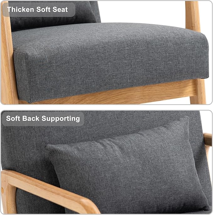 Accent Chair Mid Century Modern Armchair with Pillow Upholstered Lounge Sofa Reading Side Chair for Living Room Bedroom（Dark Grey Set of 1