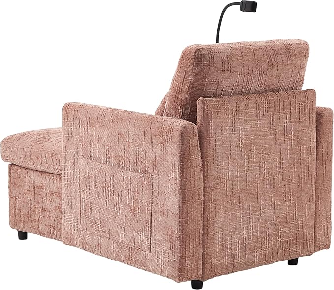 Multifunctional Sofa Recliner Chairs with Storage Cell Phone Bracket Chenille Recliner Chair Bed with Side Pockets and High Backrest Modern Living Room Single Lounge Chair (Pink)