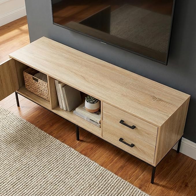 TV Stand for 55/60 Inch TV Modern Wood Entertainment Center with Storage 52 Media Console Table with 2 Drawers &amp Door Cabinet Television Stands for Living Room &amp Bedroom(Burlywood)