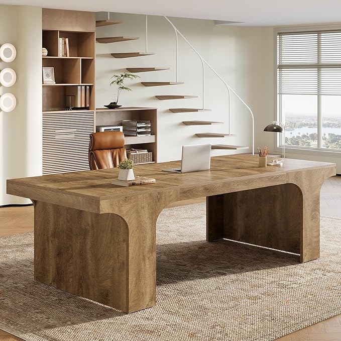 Tribesigns 70.9-Inch Executive Desk Large Wooden Computer Office Desk Modern Writing Table Business Workspace Home Office Furniture with Arched Design Rustic Wood Grain