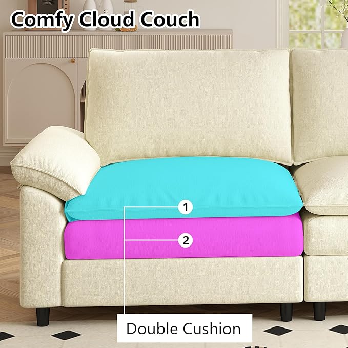 Aoowow Modular Sectional Sofa Modern Convertible Loveseat Couch85 Inch Deep 2-Seater Sofas Comfy Chenille Cloud Sofas and Couches for Living Room Apartment(Beige)