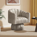 Modern 360 Degree Leather Swivel Cuddle Barrel Accent Sofa Chairs Round Armchairs with Wide Upholstered Leather Reading Chair for Living Room Bedroom Office Waiting Rooms (Dark Almond)