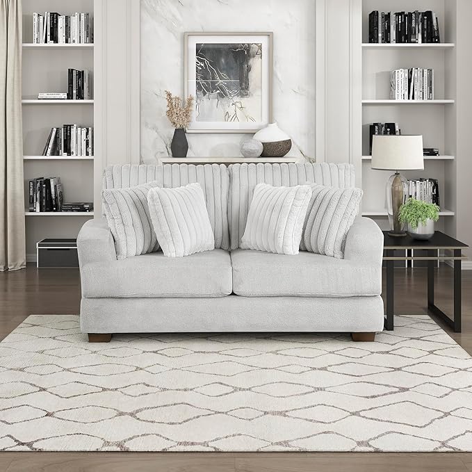 Lexicon Living Room Loveseat Modern Sofa Couch Textured Microfiber &amp Corduroy Upholstered Love Seat with Four Corduroy Pillows for Office/Living Room Light Gray