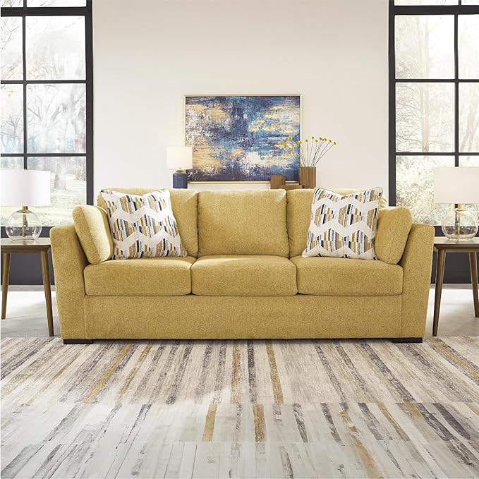 Signature Design by Ashley Keerwick Scandinavian Sofa with 4 Toss Pillows Yellow