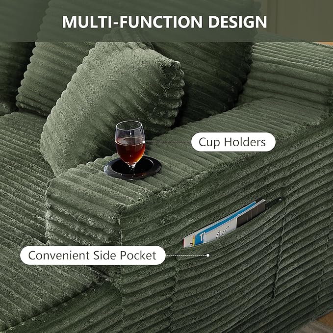 133.5 Oversized U Shaped Sectional Couch Boneless Cloud Couches for Living Room Corduroy Comfort Modular Deep Seat Sofa with Chaise Cup Holders &amp Storage Pocket No Assembly Required Green