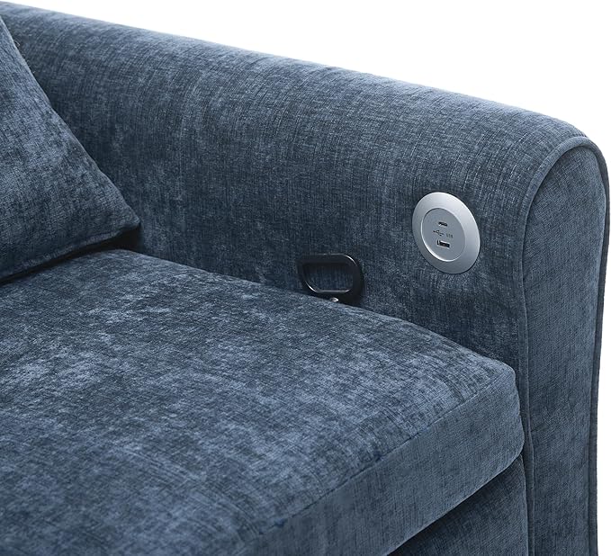 ERYE L-Shaped Reversible Recliner Sectional Sofa Chenille Upholstered Pull Out Convertible Sofabed with Pull Out Sleeper Couch Bed and Recliner Chaise Lounge and USB-C Ports