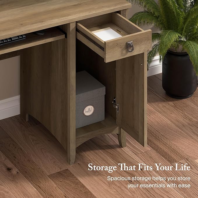 Bush Furniture Salinas Computer Desk with Hutch | Study Table with Drawers Cabinets &amp Pullout Keyboard/Laptop Tray | Modern Home Office Desk in Reclaimed Pine | Work Desk with Storage