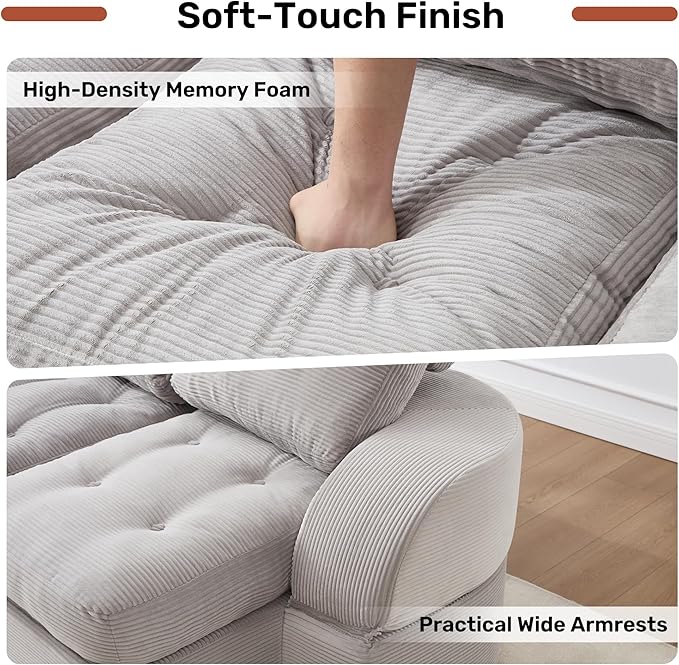 Convertible Sofa Bed3-Seater Boneless Couches for Living Room 2 in 1 Folding CouchFold Out Floor Couch with PillowsCloud Floor LoveseatFloor Futon Sleeper for Living Room Bedroom LoungeLightGray