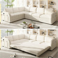 115.2 Sectional Sleeper Sofa with Pull Out Bed Comfy Teddy L Shaped Convertible Sleeper Couch Oversized Modern Modular Deep Seat Cloud Couches with USB Ports for Living Room Beige White