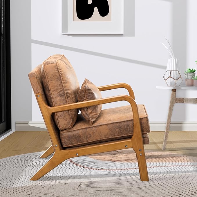 Accent Chair for Living Room Mid-Century Modern Upholstered Armchair with PillowReading Arm ChairComfy Accent Chair for Bedroom