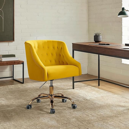 Velvet Office Chair with Gold Base Modern Cute Desk Chair Comfortable Adjustable Swivel Task Chair for Home Office Living Room Bedroom Vanity Study