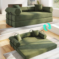 Convertible Floor Sofa Bed with Fixed-Shape Frame King Size Floor Sleeper 5-in-1 DIY Combination Modular Sofa Modular Chenille Folding Mattress Couch for Living Room Bedroom Playroom (Green1)