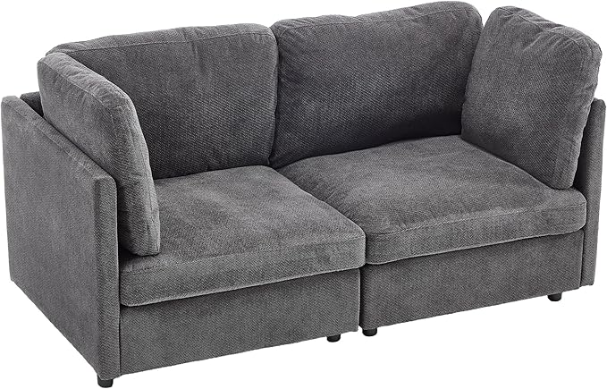 Modern Loveseat Sofa 68.5 inches Living Room Couch Dark Gray Chenille Fabric 350 lbs Weight Capacity