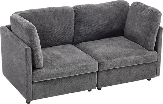 Modern Loveseat Sofa 68.5 inches Living Room Couch Dark Gray Chenille Fabric 350 lbs Weight Capacity
