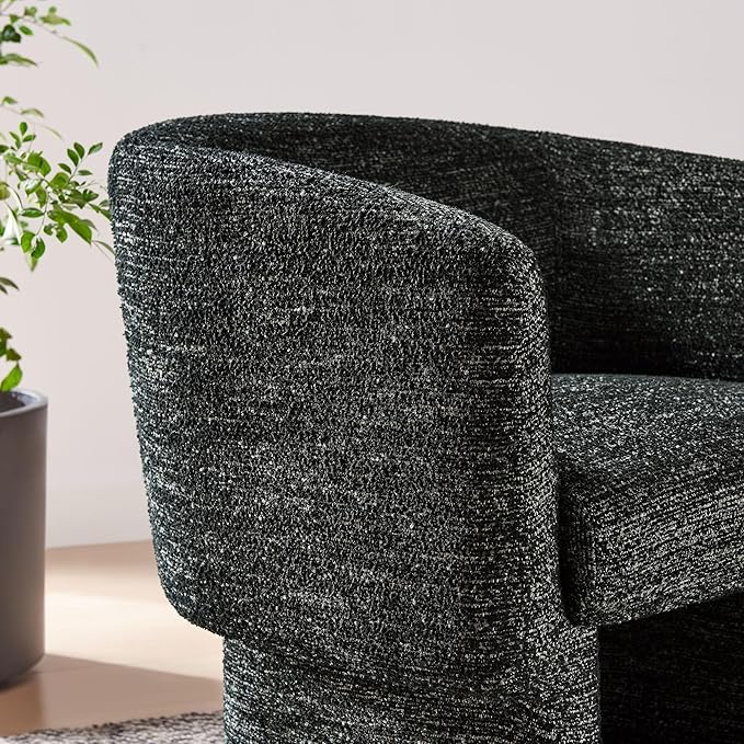 Modway Muse Comfy Barrel Accent Chair in Charcoal Boucle Fabric Cozy Round Reading Armchair – Upholstered Living Room Chair with Curved Back