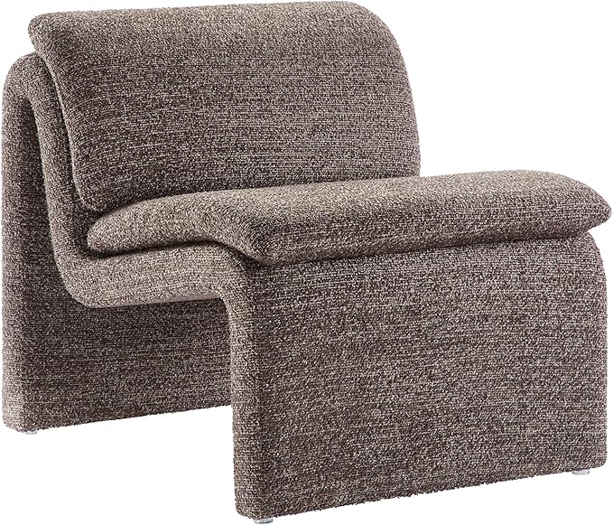 Modway Lume Curved Lounge Chair in Antique Boucle Fabric – Modern Upholstered Armless Accent Chair with Padded Cushion - Unique Slipper Chair for Bedroom or Living Room