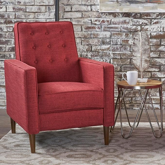Mid-Century Fabric Rocker Recliner Chair with Tufted Design Adjustable Single Recliner Sofa with Thicker Seat Cushion with Pocket for Living Room Bedroom Apartment (Red Style1)