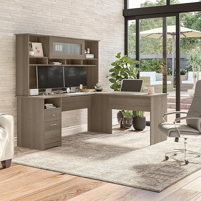 Bush Furniture Cabot 72W Computer Desk with Drawers in Ash Gray Large Work Table and Built-in Storage for Home Office 6 Foot Long Desktop