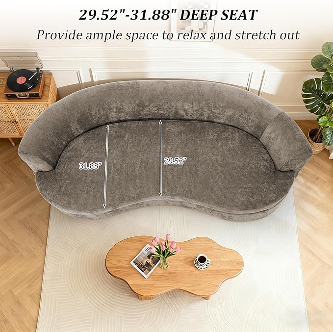 95” Modern Curved Sofa Chenille Fabric Comfy Cloud Couch No Assembly Required Half Moon Couch with Deep Seat 4 Pillows for Living Room Apartment Bedroom