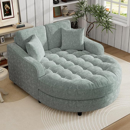 Merax 55 Modern Chaise Lounge Sofa Bed Chenille Upholstered Couch with Tufted Seat and Removable &amp Adjustable Pillows for Living Room Misty Green