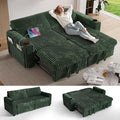 Sunny Heart 91 Plush Corduroy L Shaped Sectional Sleeper Sofa Bed with Pull Out Bed Reclining Backrest Reversible Storage Chaise USB Ports Cup Holders Tool Free AssemblyForest Green