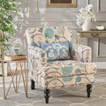Merax Comfy Armchair Home Fabric Accent Chair Bedding Room FurnitureBlue and Light Beige
