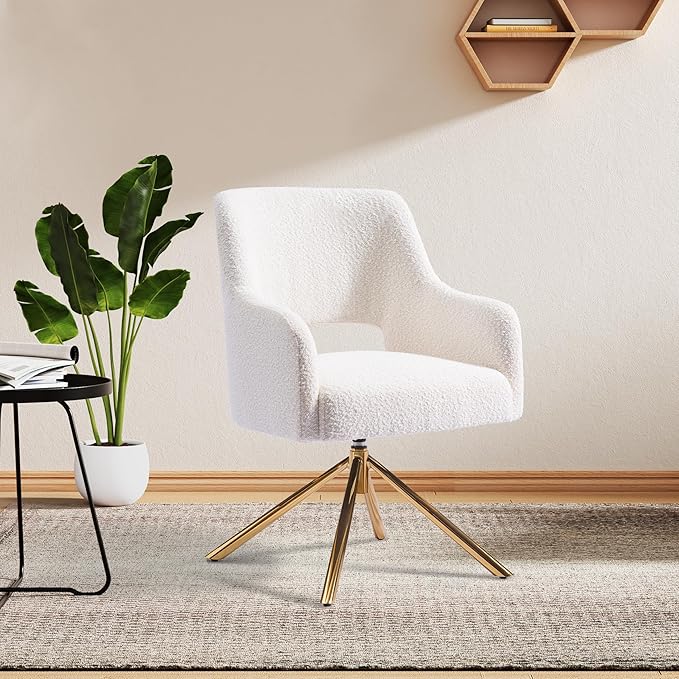 WestinTrends Genevieve Mid-Century Modern Wide Boucle Swivel Accent Arm Chair Cream