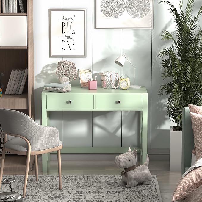 WiberWi Home Office Desk with Drawers Small Writing Computer Desk for Bedroom Modern Green Makeup Vanity Table for Girls Study Table for Home Office