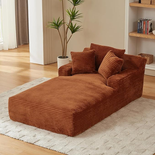 KEIKI 78.7 Corduroy Chaise Lounge Reading Chair Oversized Deep Seat Boneless Sofa with 3 Pillows Comfy Cloud Couch No Assembly Sleeper for Cozy Book Corners