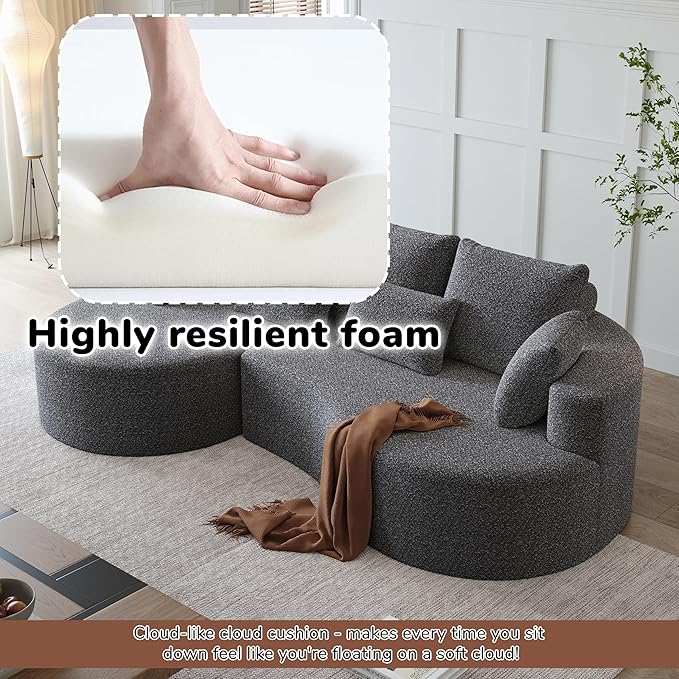 105 Boneless Chenille Upholstered Oversized Sofa Sectional 4-Seater 29.8 Deep Seat Curved Cloud Couch with 7 Pillows Free Combination Sofa Couch for Living Room (Grey 105 Left Lounge)